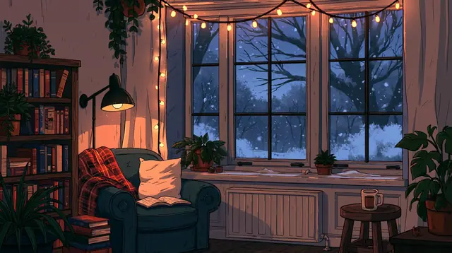 Cozy reading nooks · Moody cartoon 1 — free moody cartoon lofi background, cozy reading nooks
