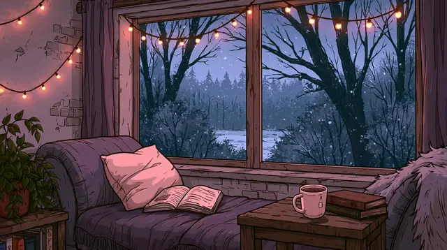 Cozy reading nooks · Moody cartoon 2 — free moody cartoon lofi background, cozy reading nooks