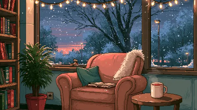 Cozy reading nooks · Pixel art 1 — free pixel art lofi background, cozy reading nooks