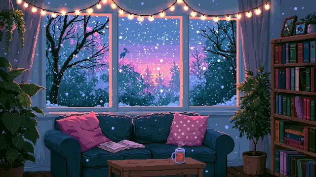 Cozy reading nooks · Pixel art 3 — free pixel art lofi background, cozy reading nooks