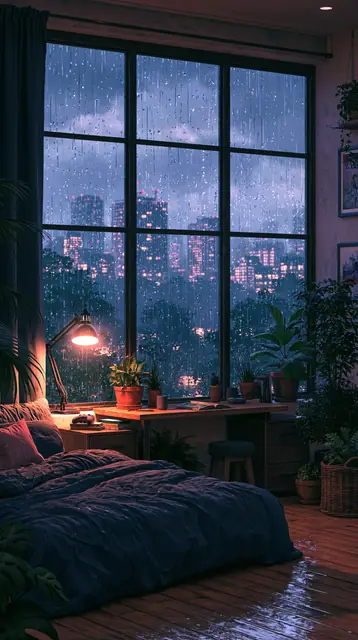 Rainy night bedrooms · Lofi anime 1 — free lofi anime lofi background, rainy night bedrooms