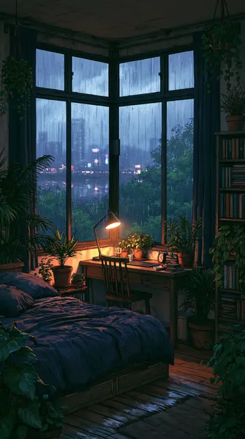 Rainy night bedrooms · Lofi anime 2 — free lofi anime lofi background, rainy night bedrooms