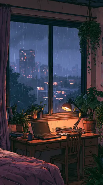 Rainy night bedrooms · Lofi anime 3 — free lofi anime lofi background, rainy night bedrooms