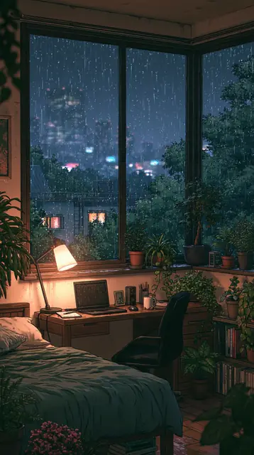 Rainy night bedrooms · Lofi anime 4 — free lofi anime lofi background, rainy night bedrooms