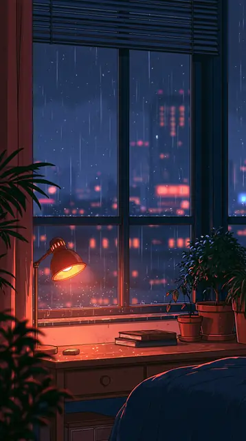 Rainy night bedrooms · Lofi anime 9 — free lofi anime lofi background, rainy night bedrooms