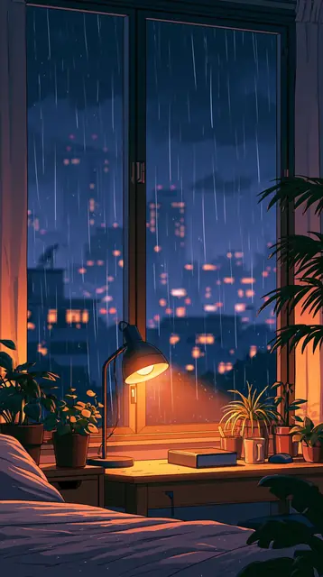 Rainy night bedrooms · Lofi anime 14 — free lofi anime lofi background, rainy night bedrooms
