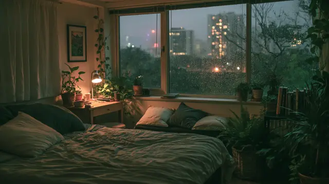 Rainy night bedrooms · Cinematic 5 — free cinematic lofi background, rainy night bedrooms