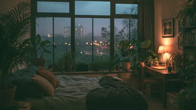Rainy night bedrooms · Cinematic 7 — free cinematic lofi background, rainy night bedrooms