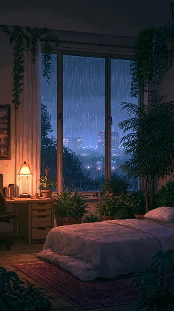 Rainy night bedrooms · Pixel art 6 — free pixel art lofi background, rainy night bedrooms