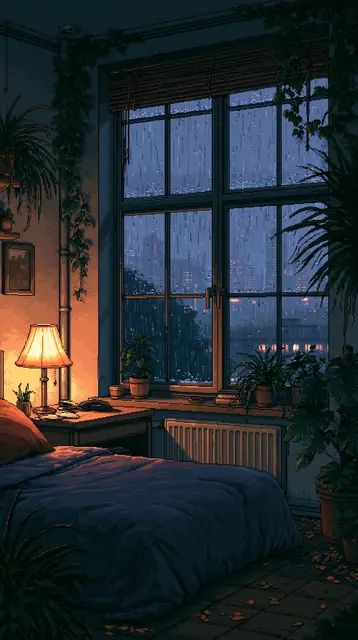 Rainy night bedrooms · Pixel art 7 — free pixel art lofi background, rainy night bedrooms