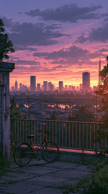Rooftops at dusk · Lofi anime 4 — free lofi anime lofi background, rooftops at dusk