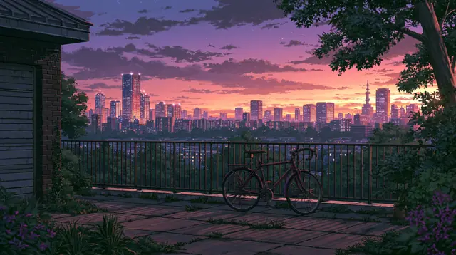 Rooftops at dusk · Lofi anime 5 — free lofi anime lofi background, rooftops at dusk