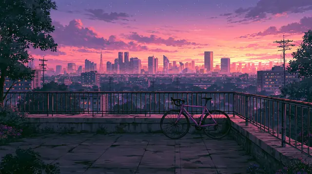 Rooftops at dusk · Lofi anime 6 — free lofi anime lofi background, rooftops at dusk