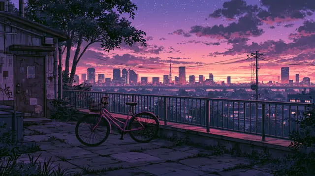 Rooftops at dusk · Lofi anime 7 — free lofi anime lofi background, rooftops at dusk