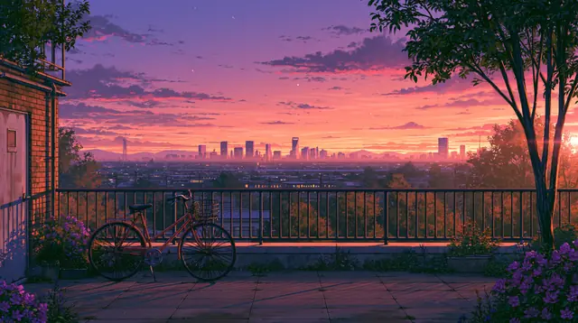 Rooftops at dusk · Lofi anime 8 — free lofi anime lofi background, rooftops at dusk