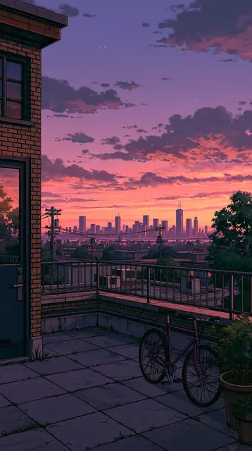 Rooftops at dusk · Moody cartoon 1 — free moody cartoon lofi background, rooftops at dusk
