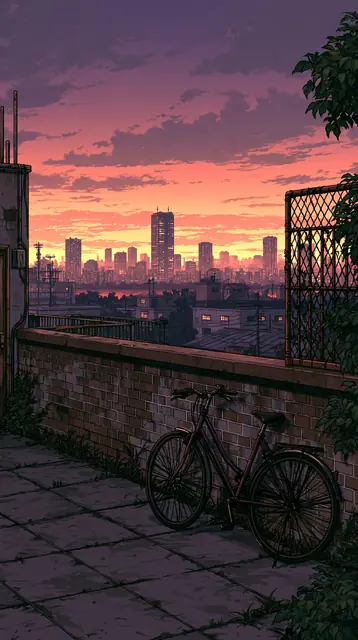 Rooftops at dusk · Moody cartoon 2 — free moody cartoon lofi background, rooftops at dusk