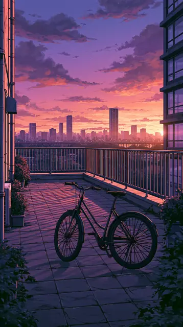 Rooftops at dusk · Moody cartoon 3 — free moody cartoon lofi background, rooftops at dusk