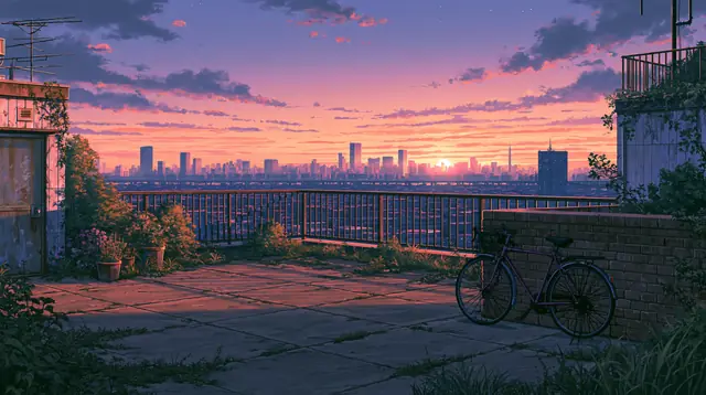 Rooftops at dusk · Cinematic 5 — free cinematic lofi background, rooftops at dusk