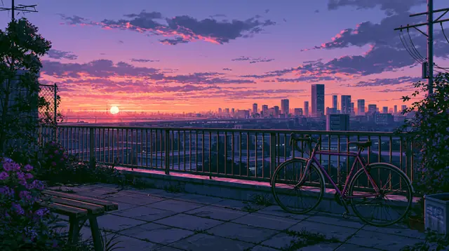 Rooftops at dusk · Cinematic 6 — free cinematic lofi background, rooftops at dusk