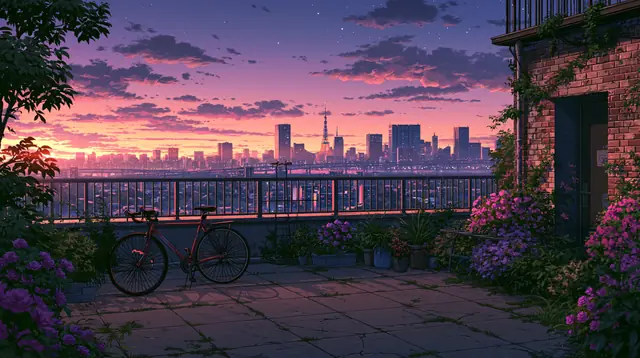 Rooftops at dusk · Cinematic 7 — free cinematic lofi background, rooftops at dusk