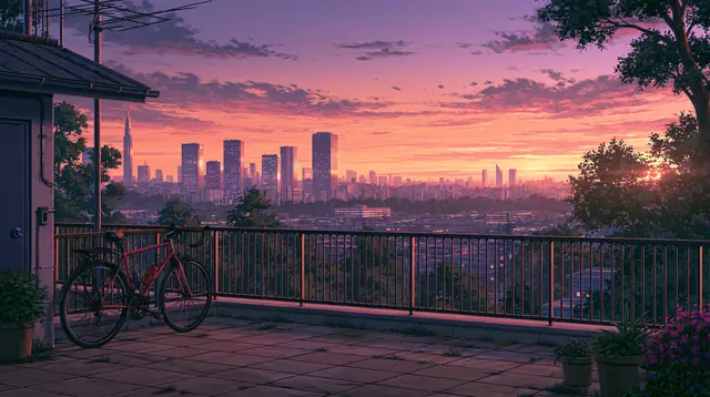 Rooftops at dusk · Cinematic 8 — free cinematic lofi background, rooftops at dusk