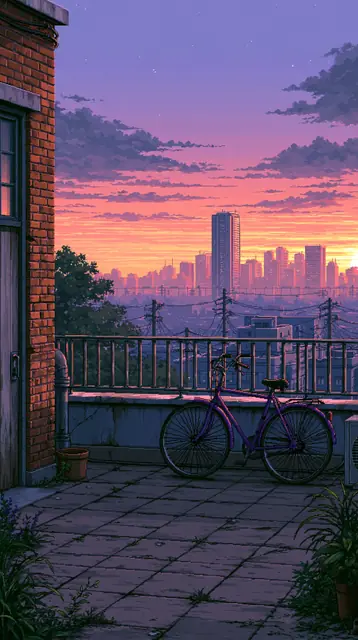Rooftops at dusk · Pixel art 1 — free pixel art lofi background, rooftops at dusk