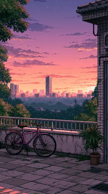 Rooftops at dusk · Pixel art 2 — free pixel art lofi background, rooftops at dusk