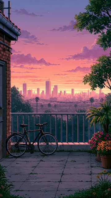 Rooftops at dusk · Pixel art 3 — free pixel art lofi background, rooftops at dusk
