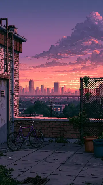 Rooftops at dusk · Pixel art 4 — free pixel art lofi background, rooftops at dusk