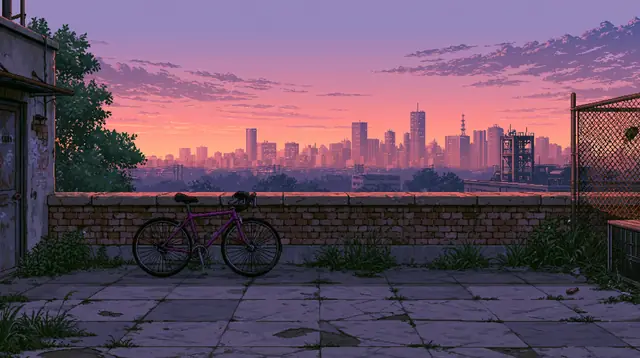 Rooftops at dusk · Pixel art 5 — free pixel art lofi background, rooftops at dusk