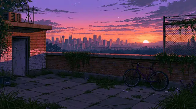 Rooftops at dusk · Pixel art 6 — free pixel art lofi background, rooftops at dusk